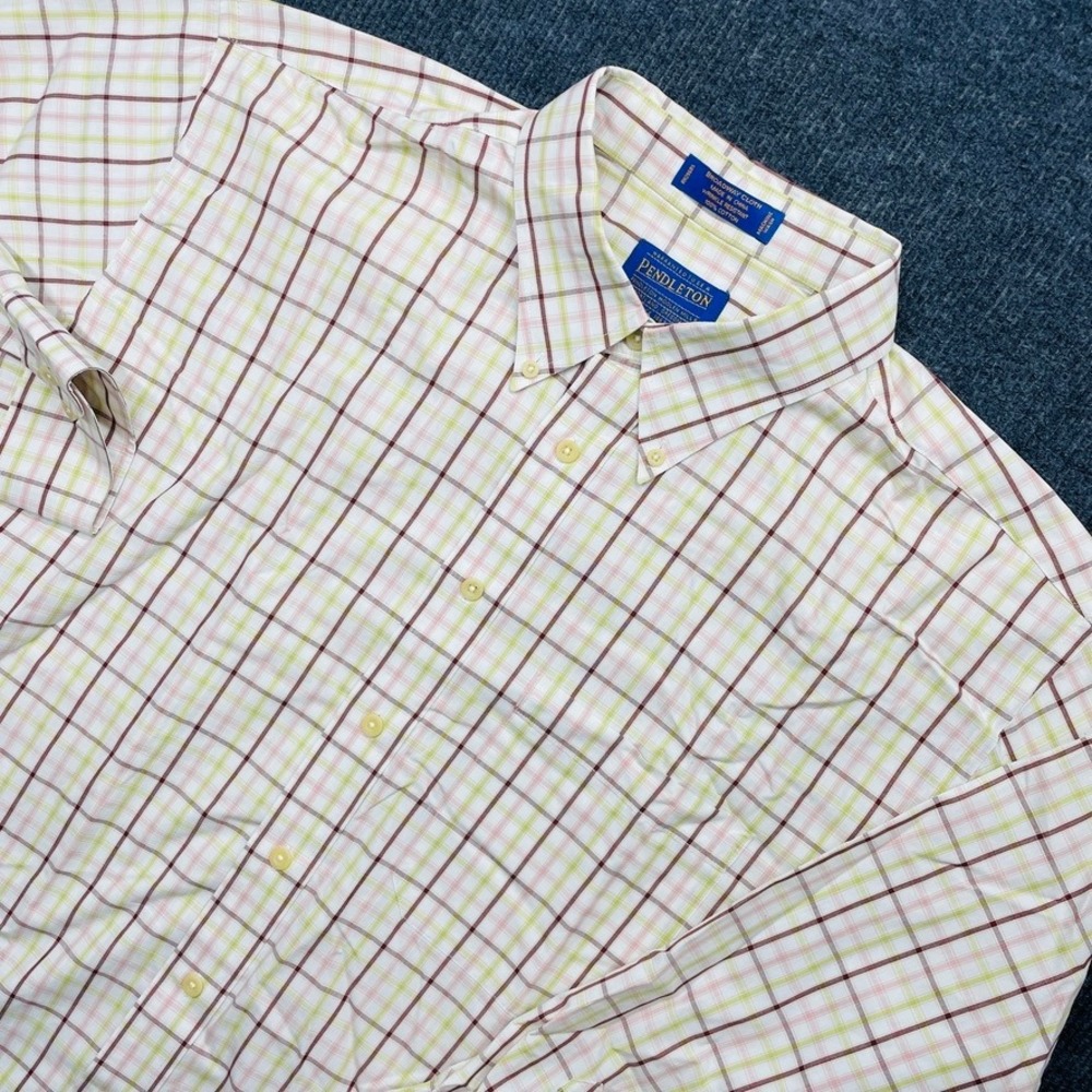 Pendleton Broadway Cloth Plaid Button Down Shirt Mens XL Cream Pink 100% Cotton